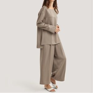 Satin Boat Neck Tunic & Pant Set (Moon Light/Beige) - NAP Loungewear